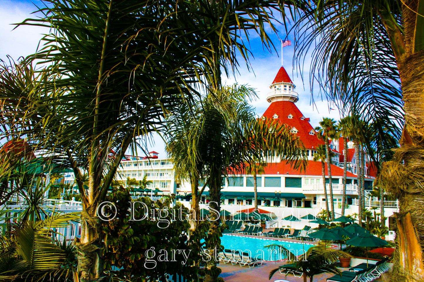 Hotel Del Through the Palms and Pool