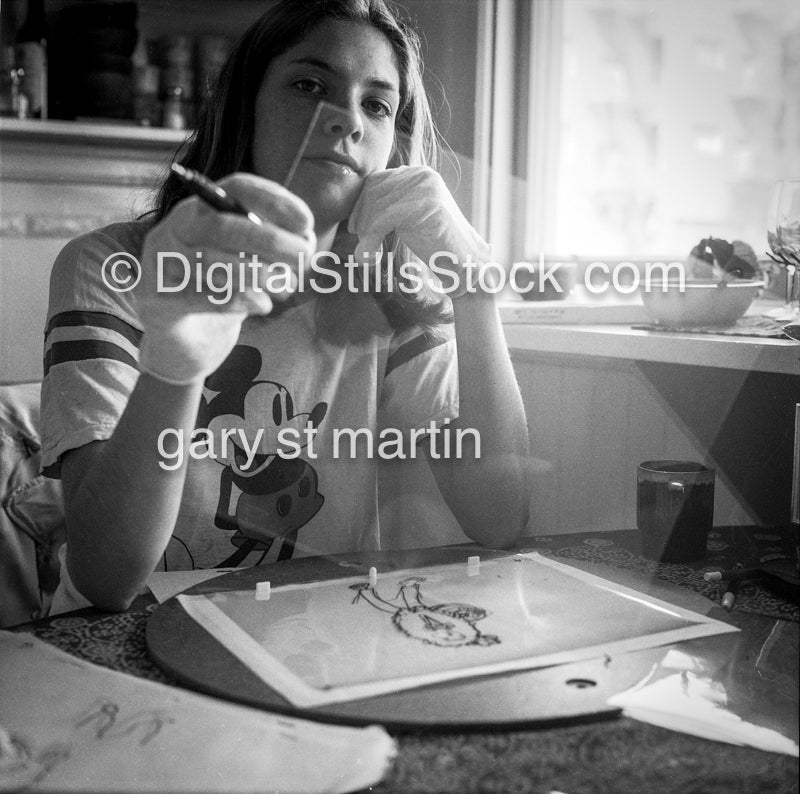 Ann with a Cellular Animation in her hand, analog, black & white, women, portrait