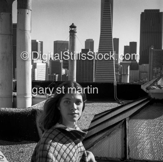 Ann, Up On The Roof, San Francisco, CA, analog, black & white, portrait