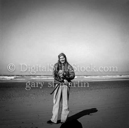 Diane Smiling on Beach Portrait Analog, Portraits, Women, B & W