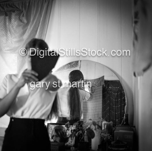 Diana, Reflection in the Mirror - The Image In The Frame Is Me, analog, black & white, portrait