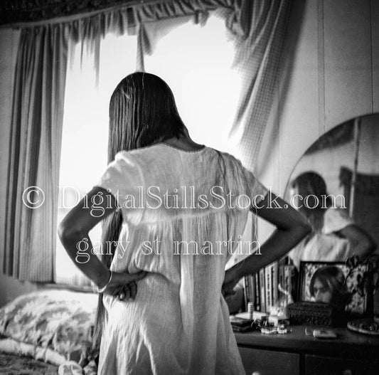 Diane Turned Away with Mirror Reflection Analog, Portraits, Women, B & W