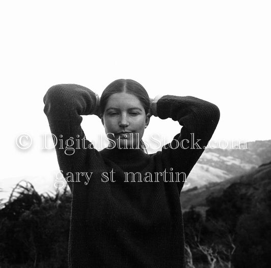 Diane Hands on Back of Head, Analog, Portraits, Women, B & W