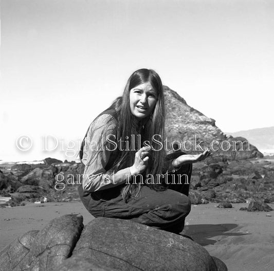 Diane Portrait Confused Expression on Beach Analog, Portraits, Women, B & W