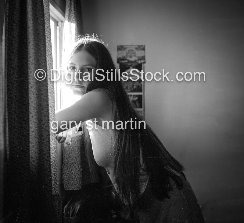 Gazing In The Light From The Window, analog, black & white, portrait