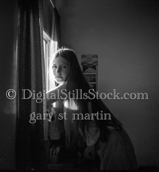Leaning Towards the Window, Diane Analog, Portraits, Women, B & W