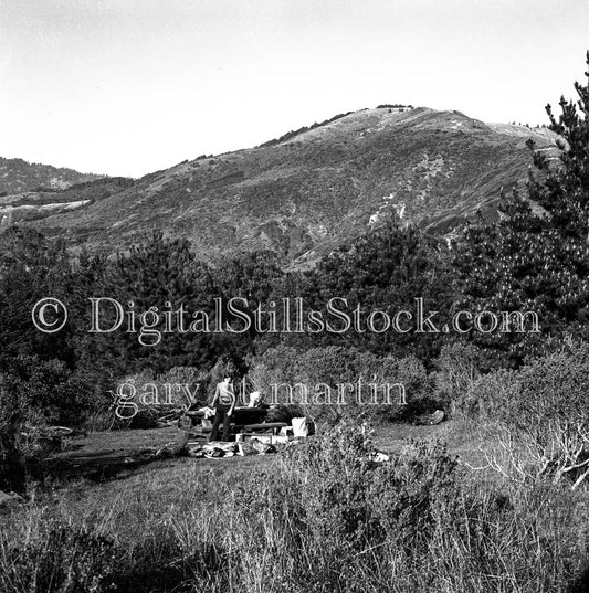 Diane at Picnic Table in Big Sur Analog, Portraits, Women, B & W