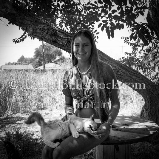 Diane Smiling with Cat in Lap Analog, Portraits, Women, B & W