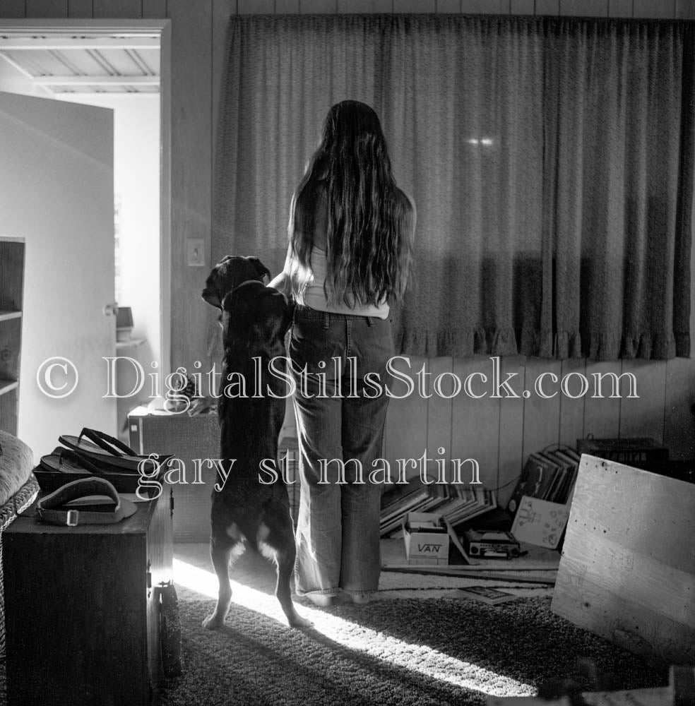 Diane Walking with Dog Portrait Analog, Portraits, Women, B & W