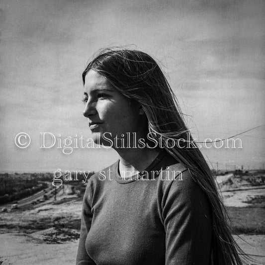 Side Profile in the Wind, Diane Portrait Analog, Portraits, Women, B & W