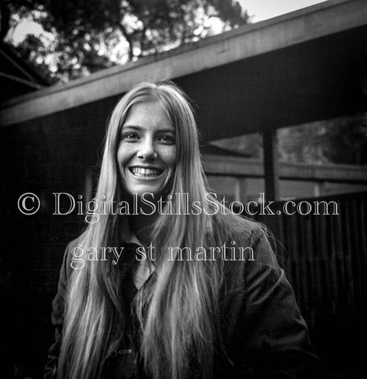 Woman Smiling Gazing Straight Ahead Analog, Portraits, Women, B & W