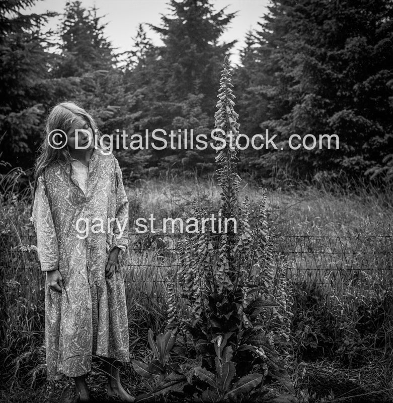 Portrait, Staring at a Flower, analog, black & white, portrait