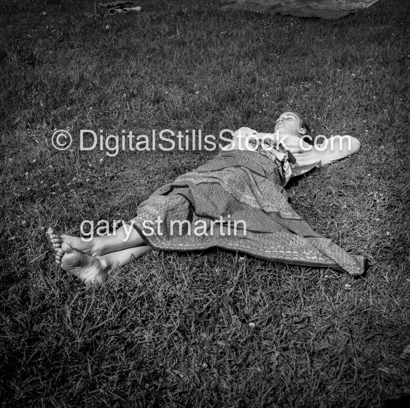 Nancy, Stretched Out on the Grass, McKenzie Bridge, Oregon, analog, black & white, portrait