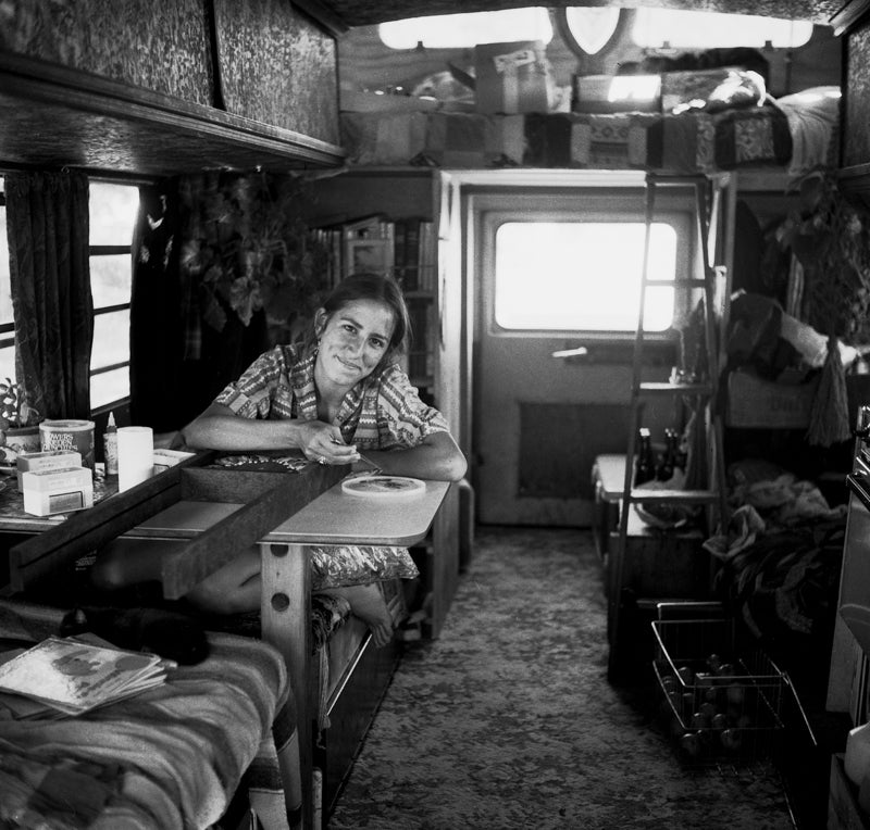 Portraanalog, black & white, portraitit, inside her Camper Home, Eugene, Oregon,