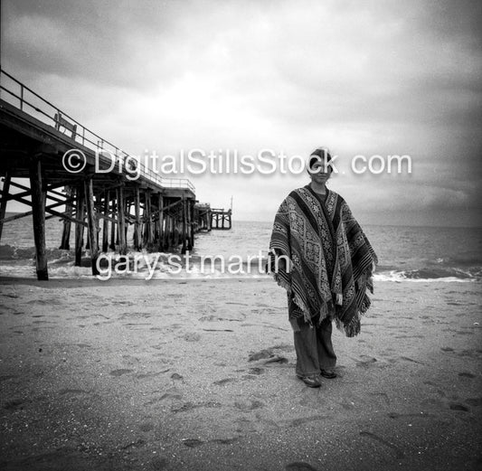 Caroline Along The  Newport Beach Pier, analog, black & white, portrait