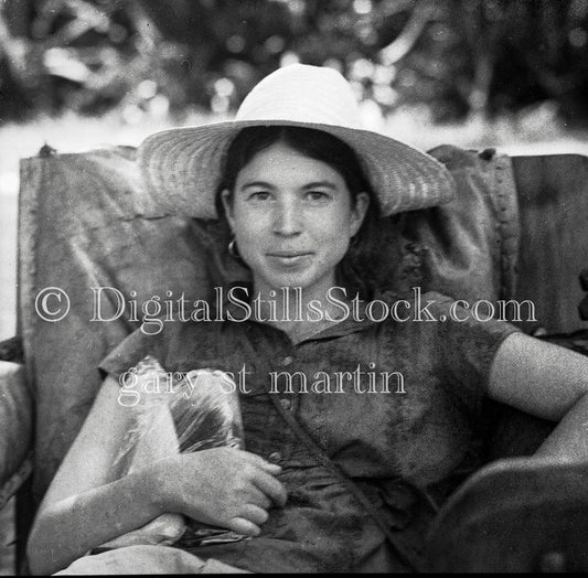 Caroline Smiling in Sun Hat Portrait Analog, Portraits, Women, B & W