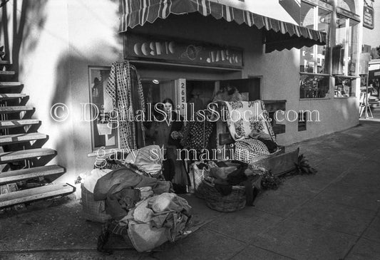Caroline in Front of 'Cosmic Jeans' Store Analog, Portraits, Women, B & W