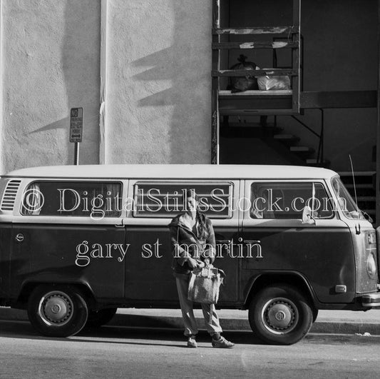 Caroline Standing Ahead of Van, Analog, Portraits, Women, B & W