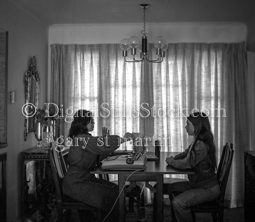 Caroline and Healer with a Typewriter Analog, Portraits, Women, B & W