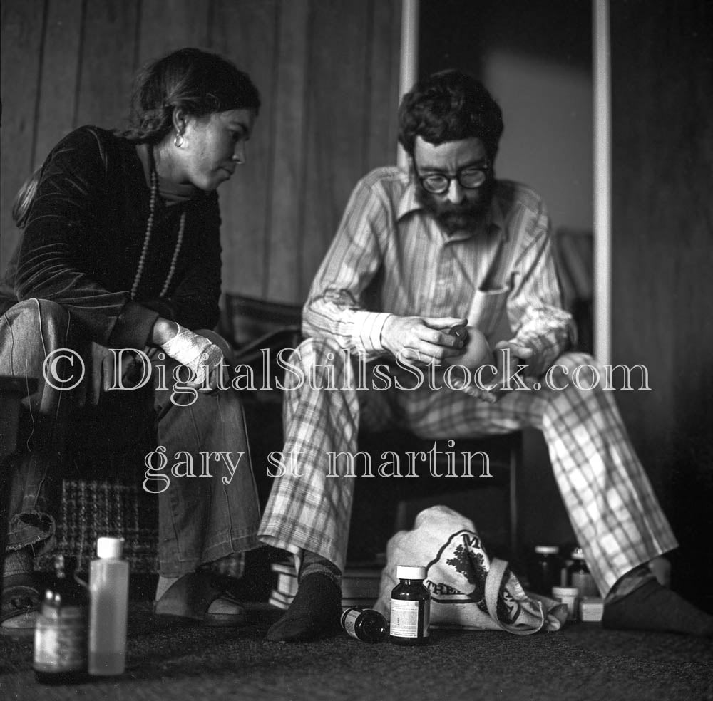 Caroline and Healer Examining Remedies Analog, Portraits, Women, B & W