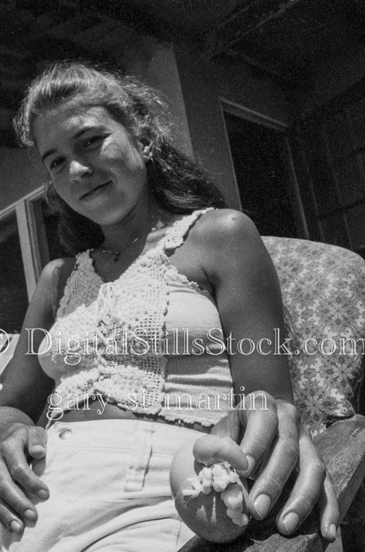 Caroline Holding an Egg Analog, Portraits, Women, B & W