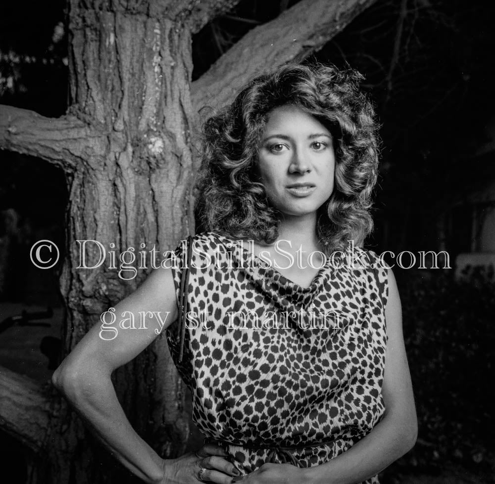 Model Posing in Cheetah Top Portrait Analog, Portraits, Women, B & W