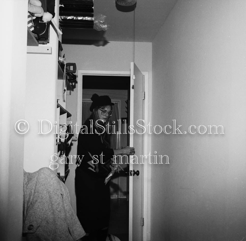 Kerry Wearing All Black in Doorway Analog, Portraits, Women, B & W