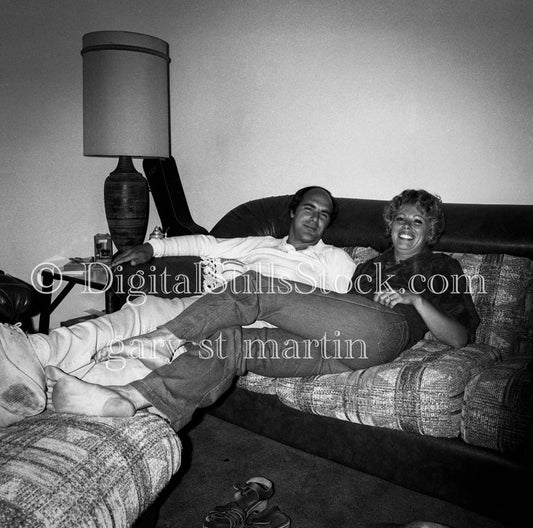 Dennis Kiklas and Wife, Lori, on the Couch Analog, Portrait, Men, Black & White