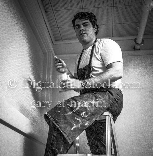 John Brown Painting a Wall White , Analog, Portrait, Men, Black & White