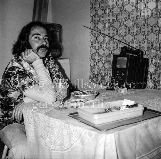 George Judd at Table by TV, Analog, Portrait, Men, Black & White