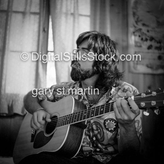 Richard Serrato, Playing The Guitar, Medium View, Costa Mesa, CA, Analog, Black & White, Portraits, Men