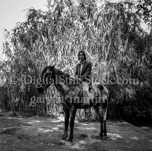 Dennis Wagner Portrait Riding Horse Analog, Portrait, Men, Black & White