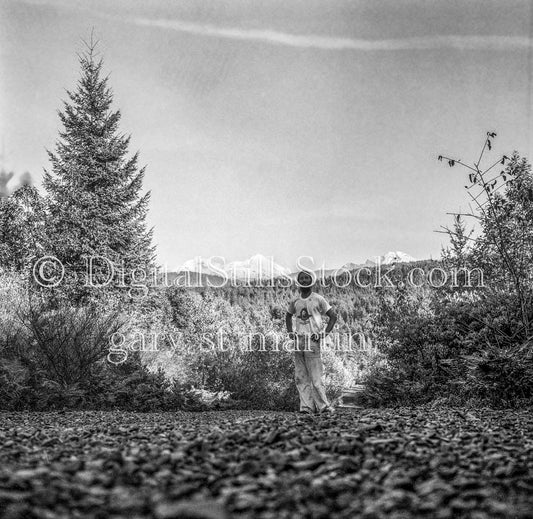 Self Portrait in Front of Three Sisters, Oregon, Analog, Portraits, Men, Black and White