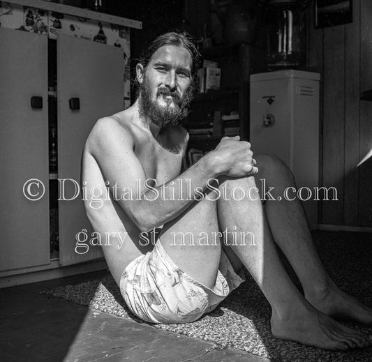 Sitting on Kitchen Floor, Self Portrait, Analog, Portraits, Men, Black and White