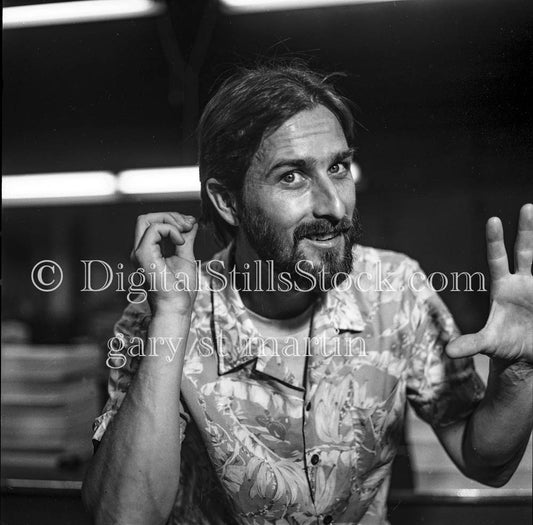 One Hand Up in Flower Button Up, Self Portrait, Analog, Portraits, Men, Black and White