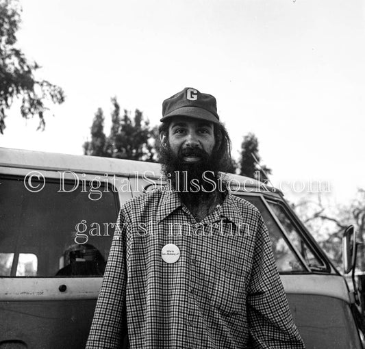 Joe with 'G' Cap in Checkered Shirt, Analog, Portraits, Men, Black and White
