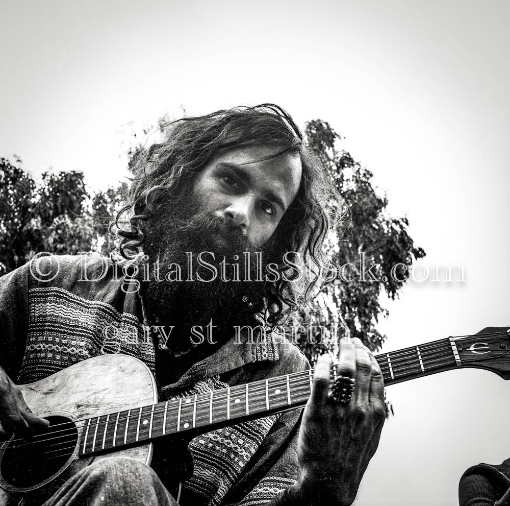 Joe Strumming his Guitar, Analog, Portraits, Men, Black and White