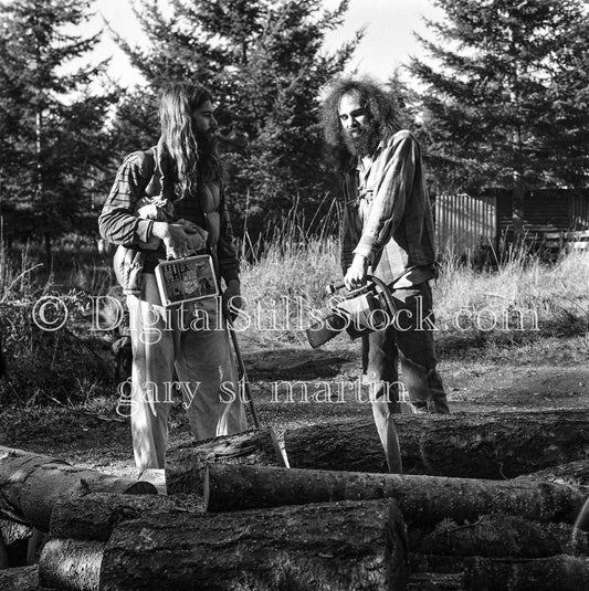 Joe and Rodney Sawing Wood, Analog, Portraits, Men, Black and White