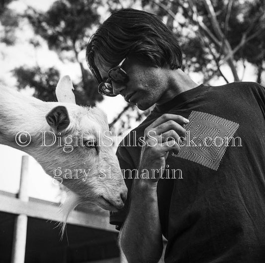 Chris Moses and Goat, San Diego Zoo, Analog, Portraits, Men, Black and White