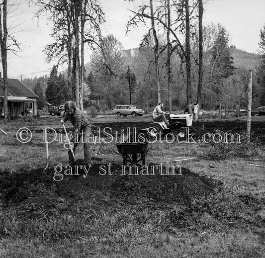 David, Joe, and Tractor Operator Hard at Work Analog, Portrait, Men, Black & White