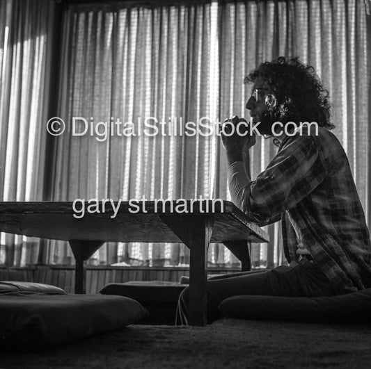 Indian Restaurant Waiting For Food, Oregon analog, men, black and white,