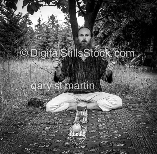 Healer Sitting In the Field Holding Pyramids , Analog, Black & White, Portraits, Men