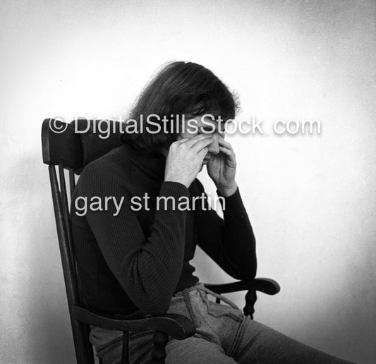 Psychic Healer with His Hands On His face analog, men, black and white,