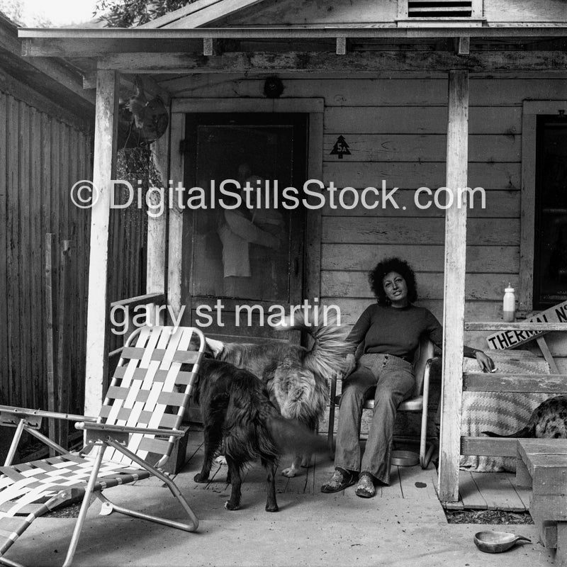 Couple of Women out on the front Porch, black and white analog groups