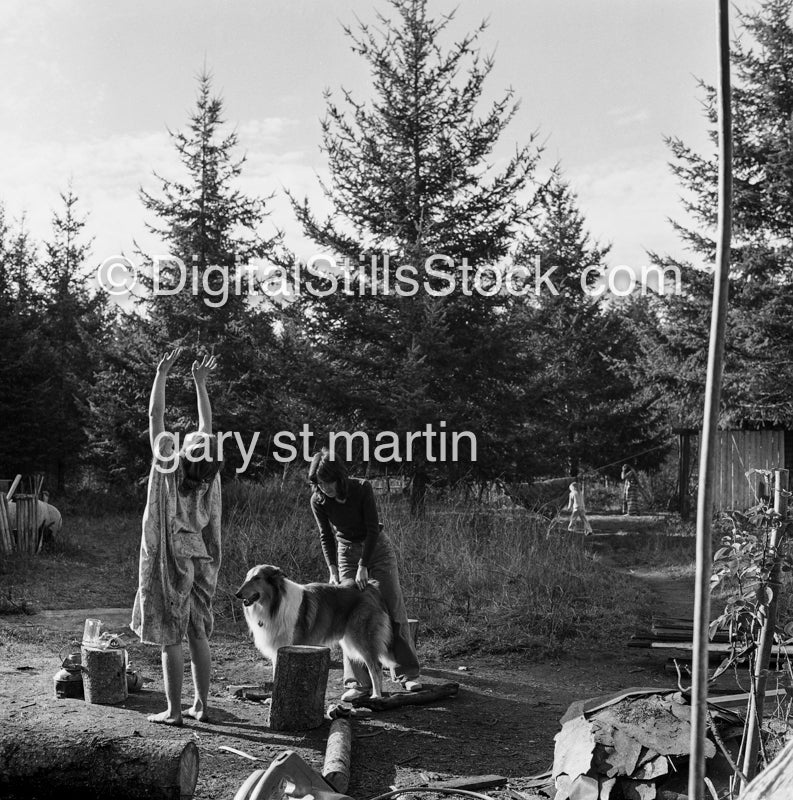 Stretching in the Sun, black and white analog group