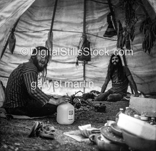 Hanging in the tent, black and white analog group