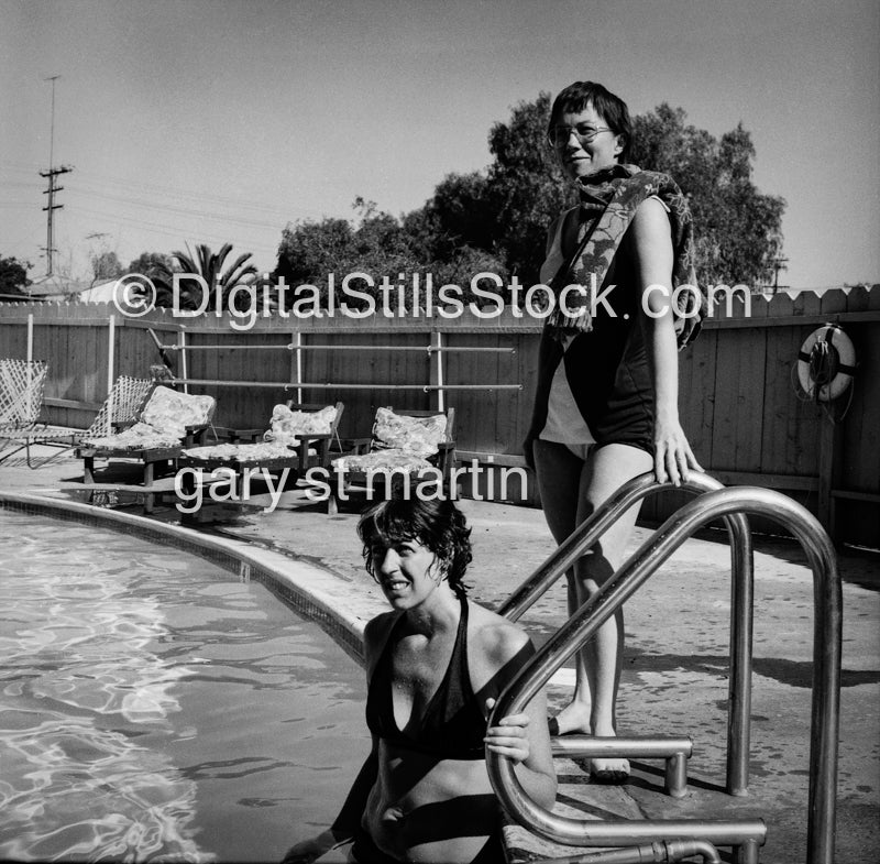 Posing by the pool, black and white analog groups