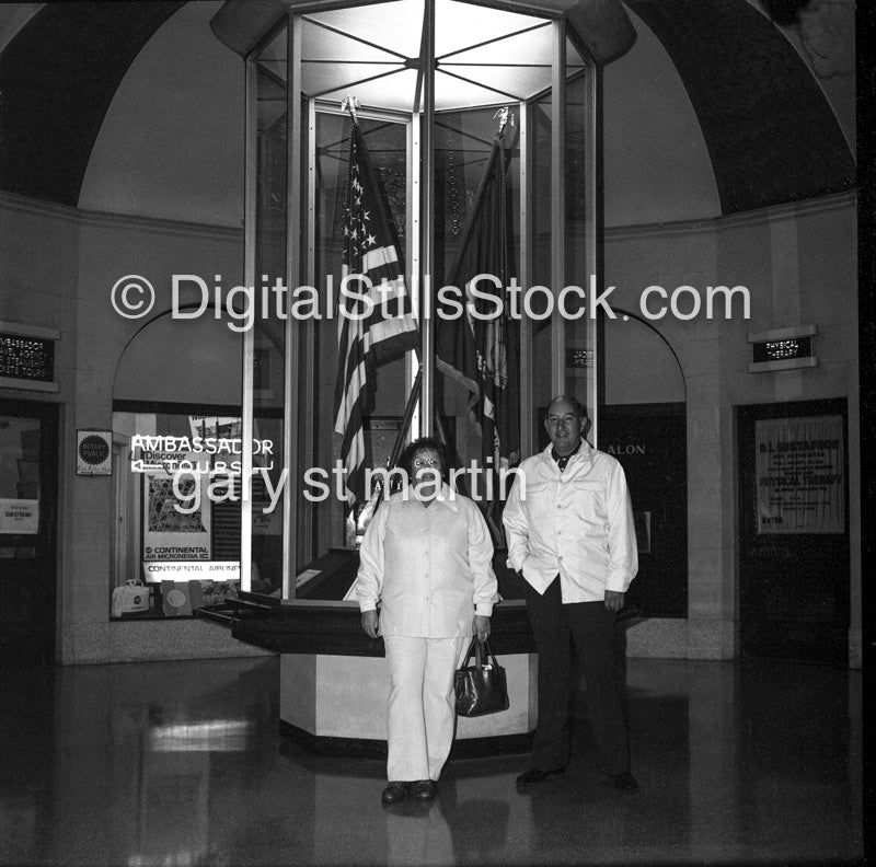 Posing in front of the Flags, black and white analog groups