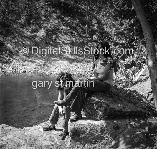 Bobby and Lee Barker by the Lake, black and white analog groups