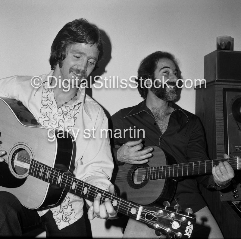 Two Guys Playing the Guitar, black and white analog groups